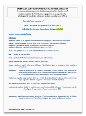 Exemple de contrat d'entretien PAC Air/Air