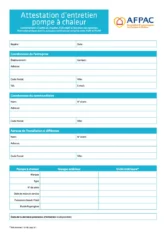 Attestation d’entretien type pour les pompes à chaleur Air/Eau et Air/Air